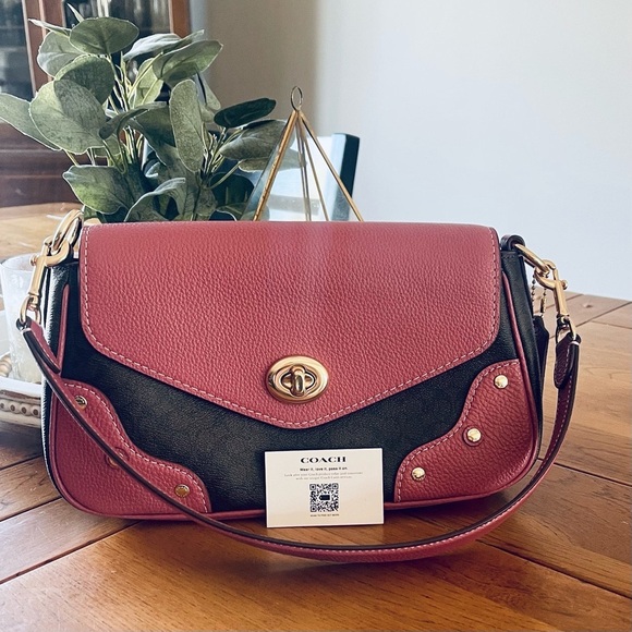 Like NEW COACH Millie Shoulder Bag Signature Leather Elegant Pink Dark Berry - Picture 16 of 16